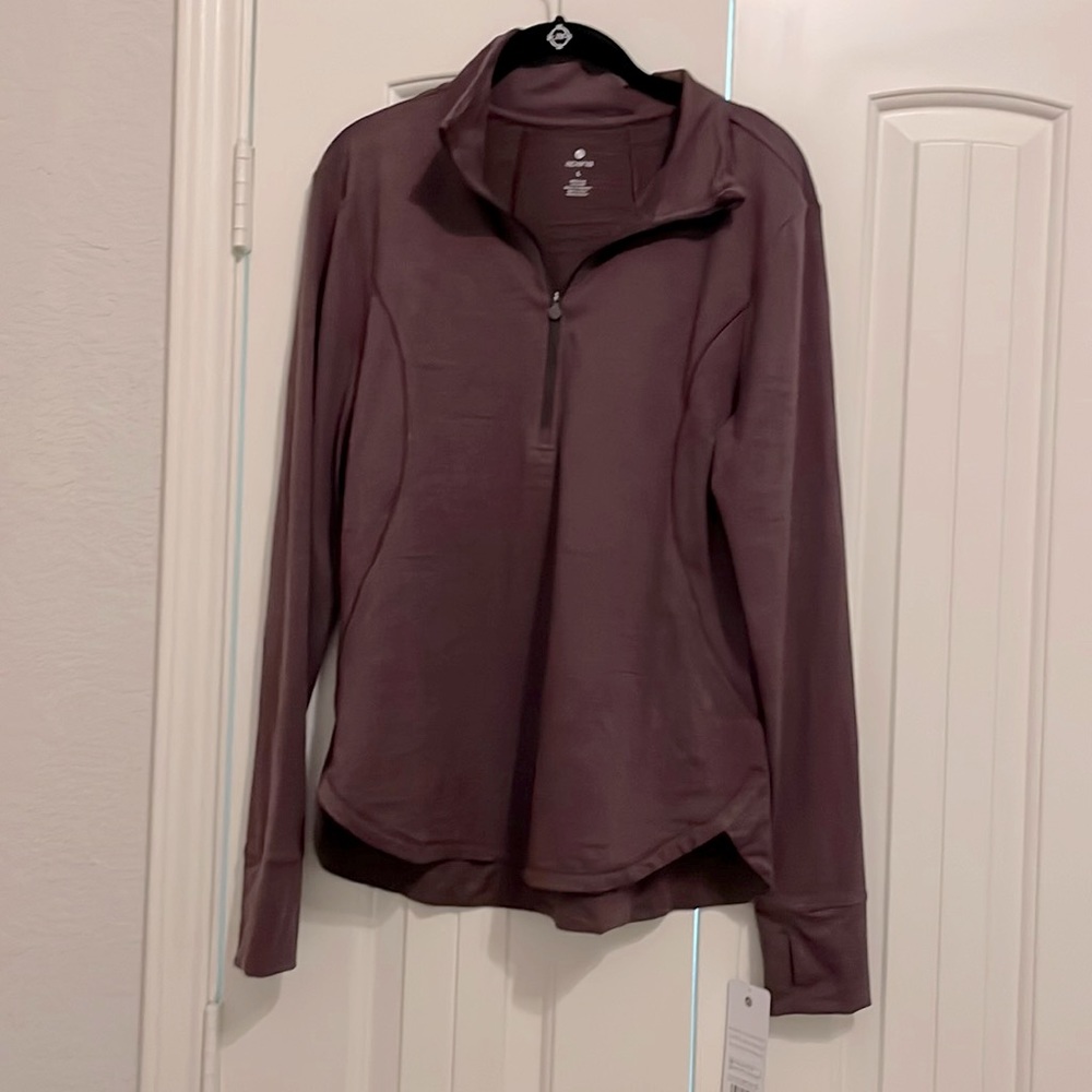Apana dry fit 1/4 zip down shirt, size large, Heathered purple NWT